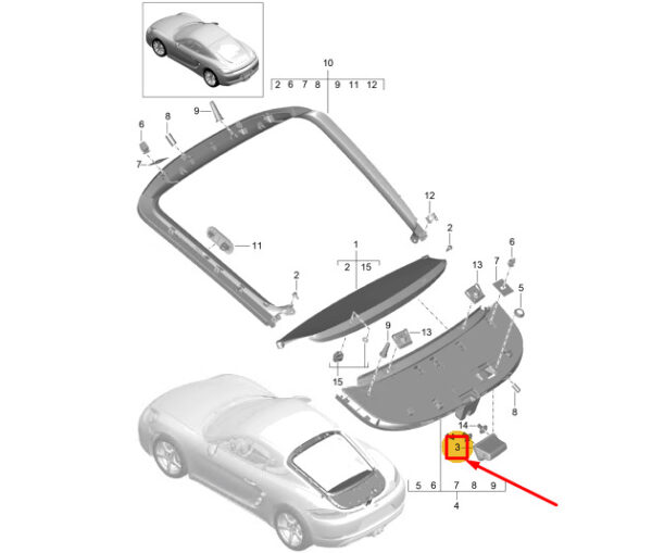 981555598007N0 - PORSCHE 718 CAYMAN 982 TAILGATE PULL HANDLE 981555598007N0, NEW, GENUINE