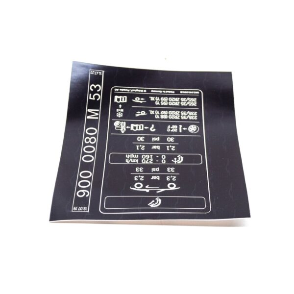 982010000B - Porsche 718 Boxster 982 Tire Pressure Data Plate Tag 982010000B NEW GENUINE