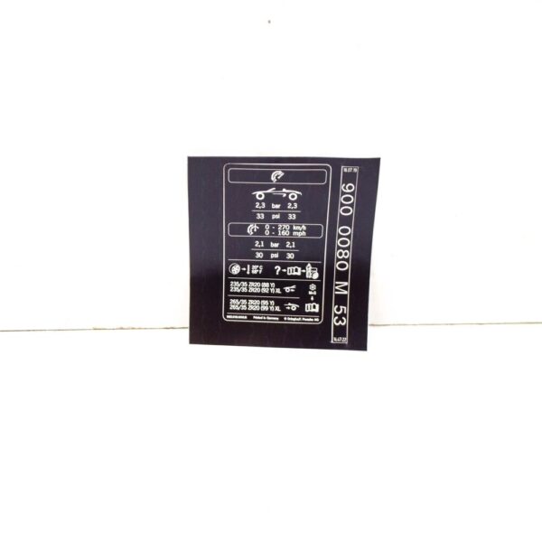 982010000B - Porsche 718 Boxster 982 Tire Pressure Data Plate Tag 982010000B NEW GENUINE