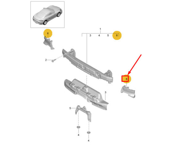 982807604 - Porsche 718 Cayman 982 Rear Right Bumper End Support 982807604 NEW GENUINE