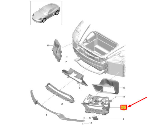 982807698AOK1 - PORSCHE 718 CAYMAN 982 FRONT RIGHT BUMPER GRILL 982807698AOK1 NEW GENUINE
