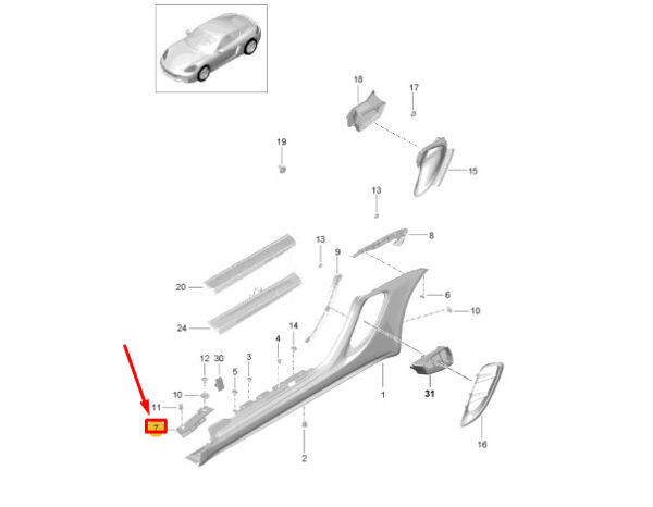 982854541 - Porsche 718 Cayman 982 Retaining Strip Fender Front Left 982854541 NEW GENUINE