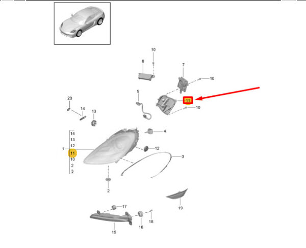 982941608 - Porsche 718 Cayman 982 Headlight Cap Right 982941608 NEW GENUINE