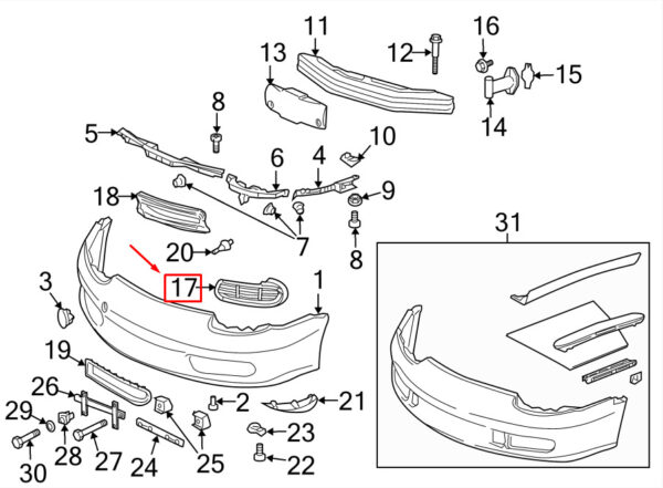 9865055540101C - Porsche Boxster 986 Bumper Grill Front Right E 9865055540101C NEW REAL