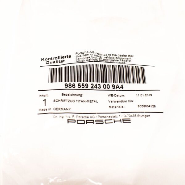 98655924300 - Porsche 986 Boxster S Rear Lid Decal Set Titanium Metallic 98655924300 New