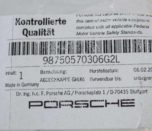 98750570306G2L - PORSCHE Cayman 987 Front Bumper Tow Eye Cap 98750570306G2L 2011 New