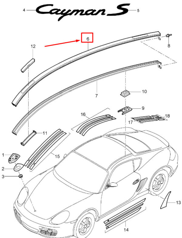 98755940200 - Porsche Cayman 987 Right Hand Roof Edge Trim 98755940200G2X NEW GENUINE