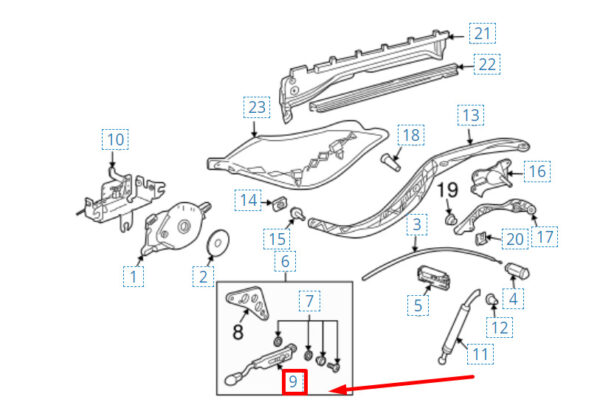 98756127803 - Porsche Boxster 987 Right Convertible Deck Arm 98756127803 NEW ORIGINAL
