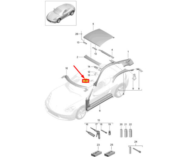 99150265700GRV - PORSCHE 718 CAYMAN 982 LH Wind Barrel Frame Air Deflector 99150265700GRV GENUINE