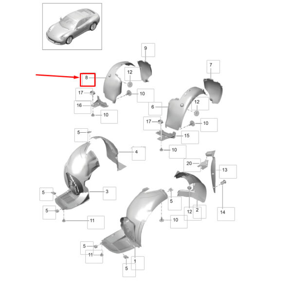 99150430603 - Porsche 911 991 Wheel Arch Shell Rear Right Front Part 99150430603 NEW GENUINE