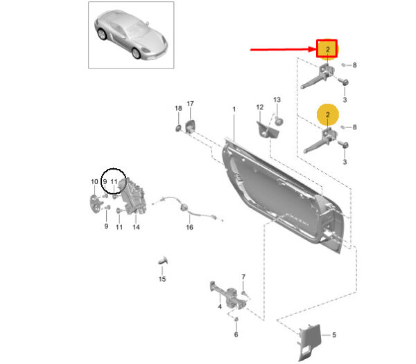 99153132000 - Porsche 718 Cayman 982 Door Hinge Upper Front Right 99153132000 NEW GENUINE