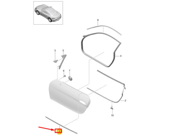 9.91537E+13 - Porsche 718 Cayman 982 Window Strip Front Left Outer 99153708505041 GENUINE