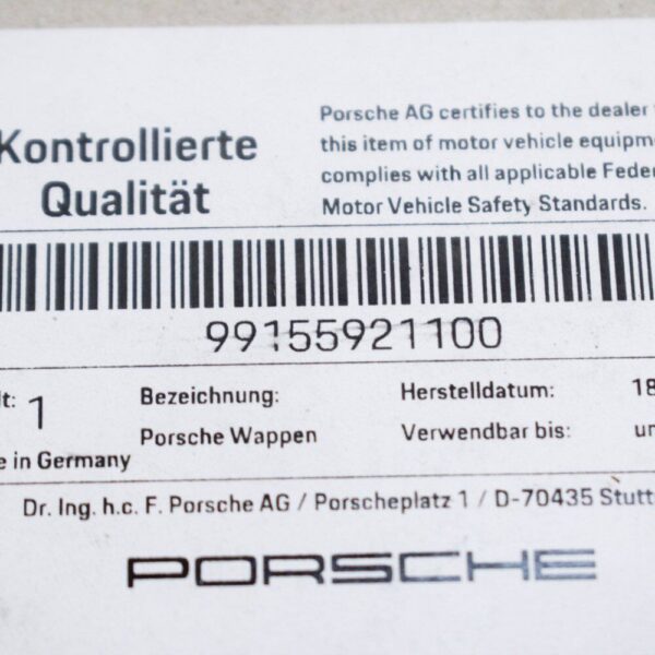 99155921100 - Porsche 996 997 991 986 987 981 bonnet badge 9P1853601 original new