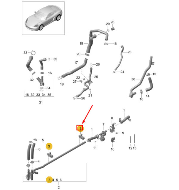 99157282300 - Porsche 718 Cayman 982 Engine Water Pipe Bracket 99157282300, Genuine Part