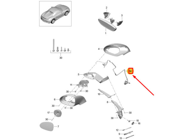 99162271300 - PORSCHE BOXSTER SPYDER 981 EXTERIOR MIRROR WIRING HARNESS 99162271300 NEW GENUINE