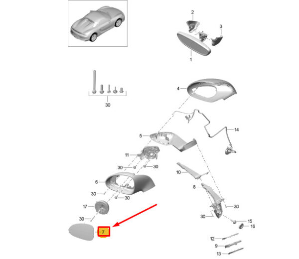 99173104501 - Porsche Boxster Spyder 981 Front Left Door Mirror Glass 99173104501 NEW Genuine