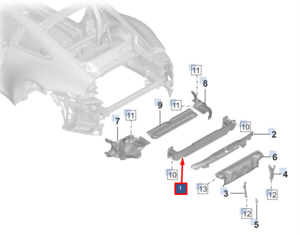 992807235C - Porsche 911 992 Carrera rear impact protection amplification rod 992807235C NEW