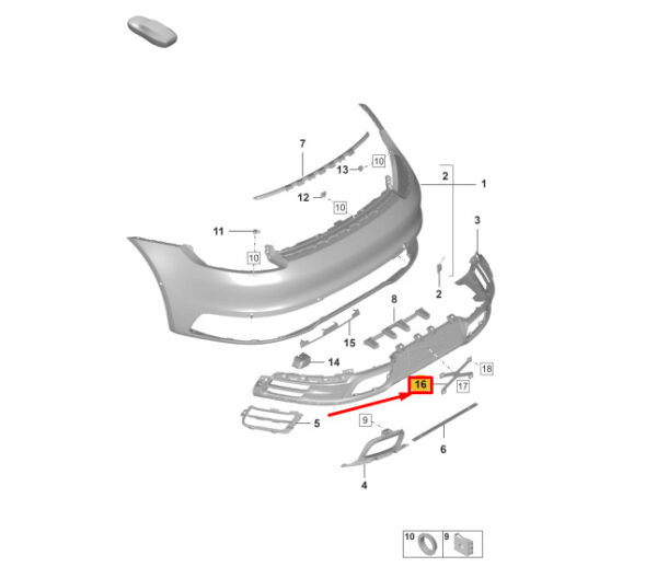 992807847OK1 - Porsche 911 992 license plate holder for rear bumper 992807847OK1 NEW ORIGINAL