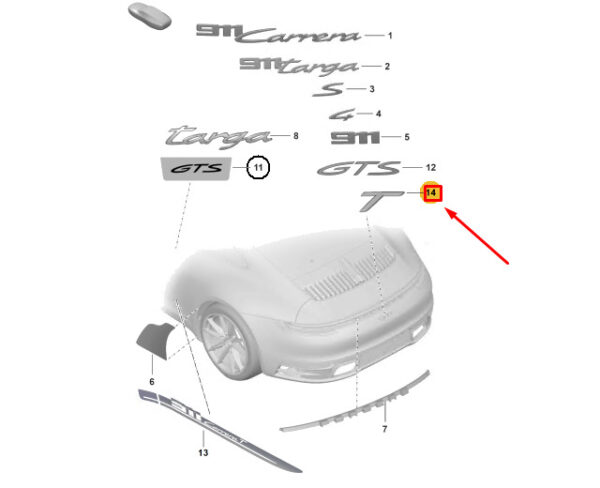 992853685BM7S - Porsche 911 992 rear bumper cover lettering 992853685BM7S NEW ORIGINAL