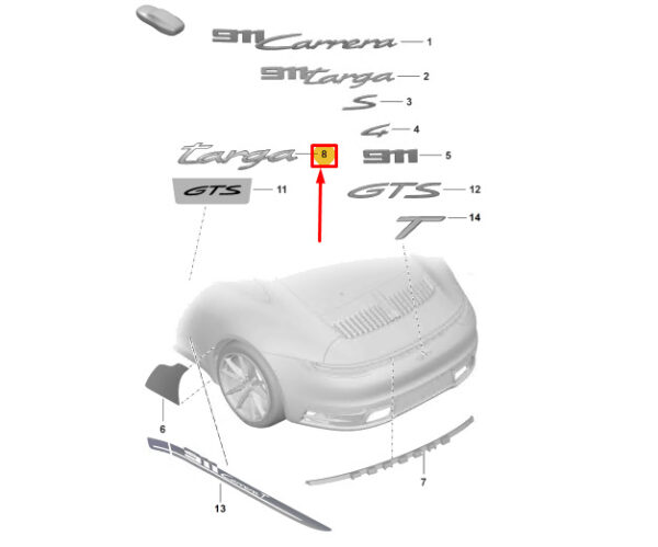 992854499OK1 - Porsche 911 992 rear bumper cover lettering 992854499OK1 NEW ORIGINAL
