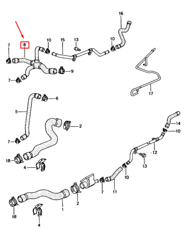 99610652204 - Porsche Boxster 986 Engine Coolant Hose 99610652204 NEW REAL