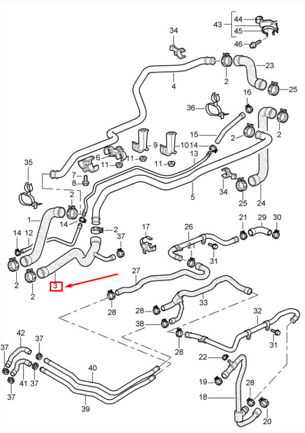 99610684110 - Porsche 911 996 Engine Coolant Hose 99610684110 NEW REAL