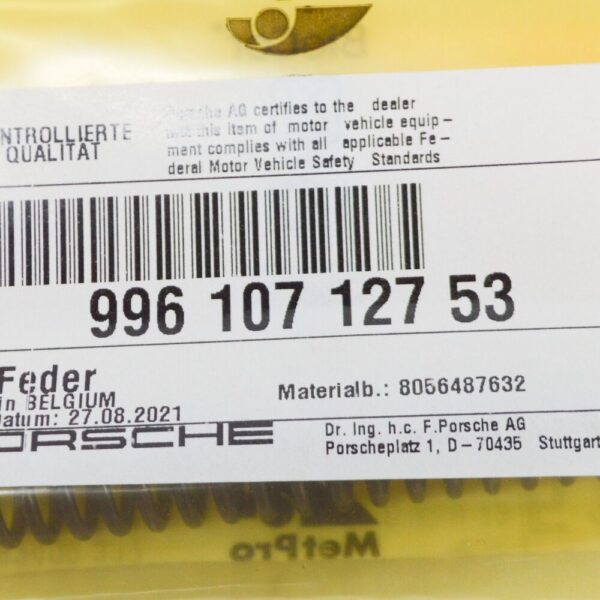 99610712753 - Porsche Boxster 987 Oil Pressure Limiting Valve Spring 99610712753 NEW GENUINE
