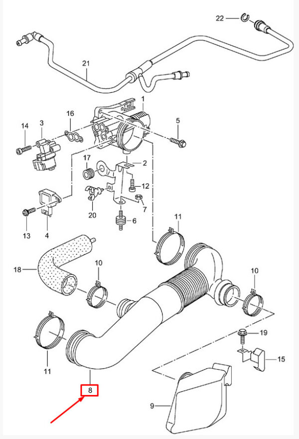 99611002705 - Porsche Boxster 986 Throttle Body Adapter Air Duct 99611002705 NEW GENUINE