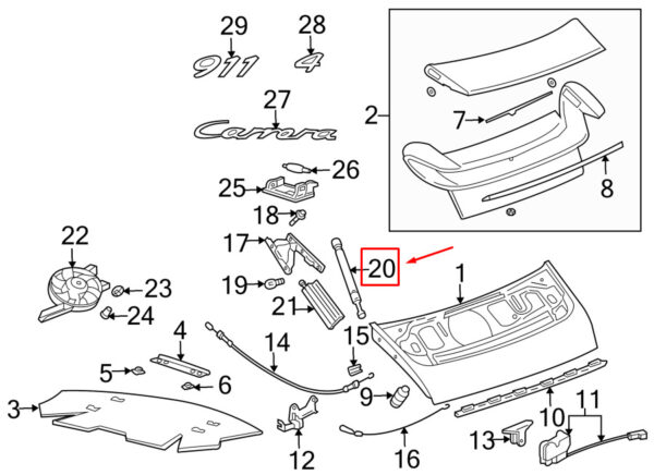 99651255103 - Porsche 911 996 tailgate lift support 99651255103 NEW GENUINE