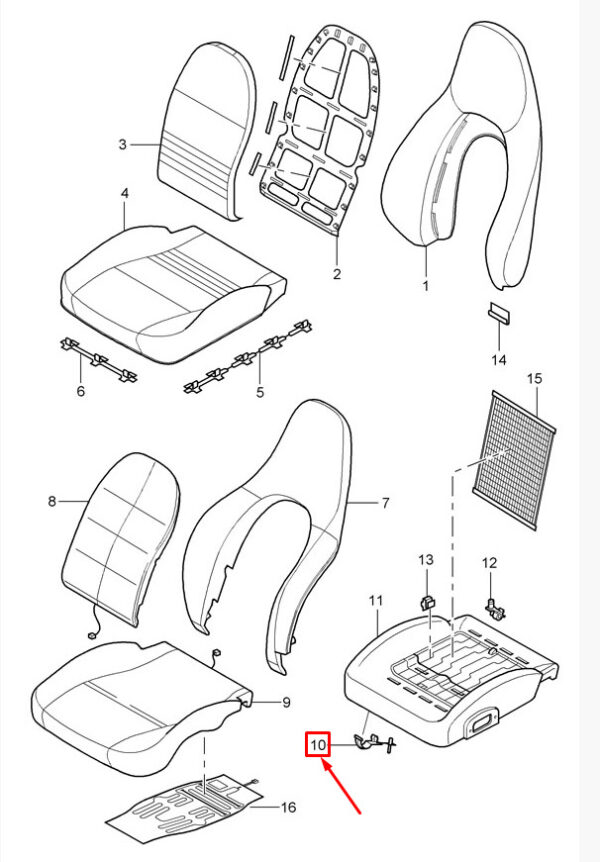 99652193700 - Porsche Boxster 986 seat cushion carrier cover clip 99652193700 NEW ORIGINAL