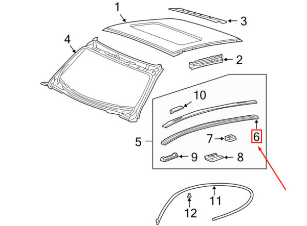 99655972100 - Porsche 911 996 Left Roof Moulded Seal 99655972100 NEW GENUINE