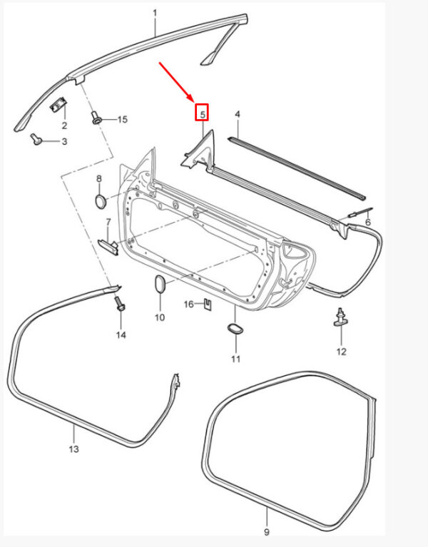99753753207 - Porsche 911 997 Carrera door gasket inside front right 99753753207 new original