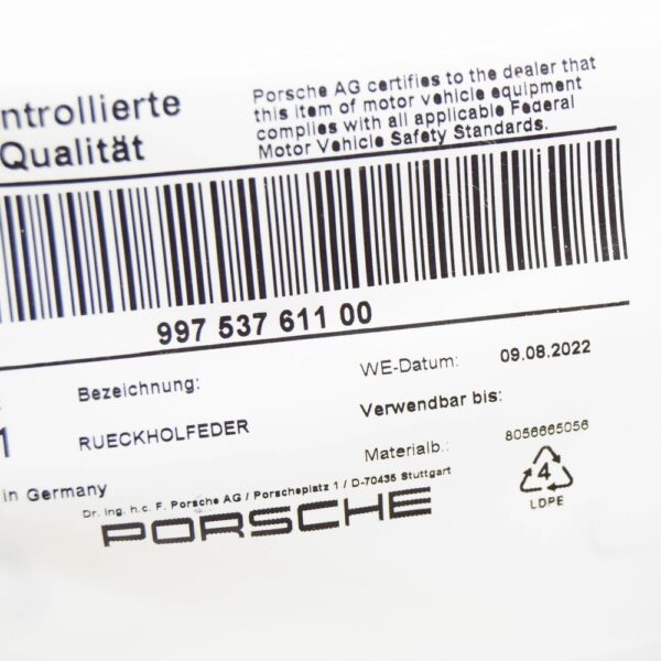 99753761100 - Porsche Cayman 987 Door Handle Return Spring Front Left 99753761100 NEW Original