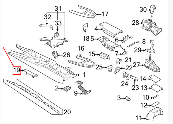 997553903005V7 - Porsche 911 997 Carrera parking brake lever cover 997553903005V7 NEW REAL