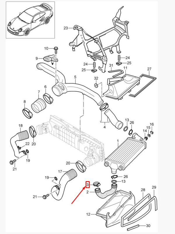 99951234801 - Porsche 911 997 turbocharger intercooler pipe clamp 99951234801 NEW ORIGINAL