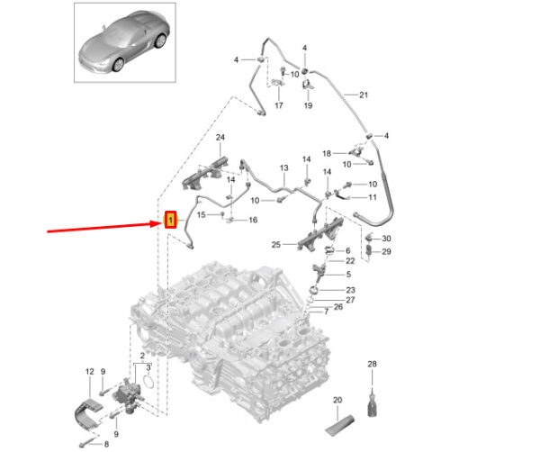 9A111009502 - Porsche Boxster Spyder 981 Fuel Pressure Line 9A111009502 NEW GENUINE