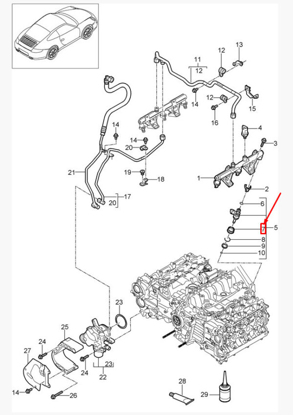 9A111052402 - Porsche Boxster 987 High Pressure Injector Trunk Balley 9A111052402 NEW Original