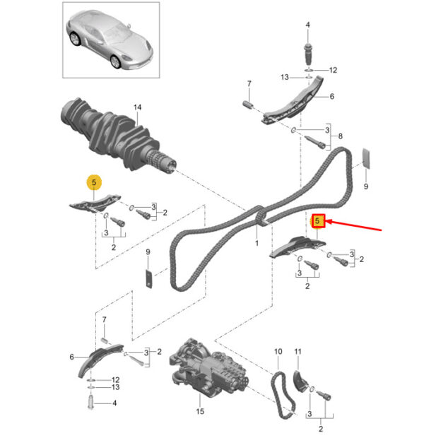 9A210512301 - PORSCHE 718 CAYMAN 982 TIMING CHAIN SLIDE RAIL 9A210512301 NEW GENUINE