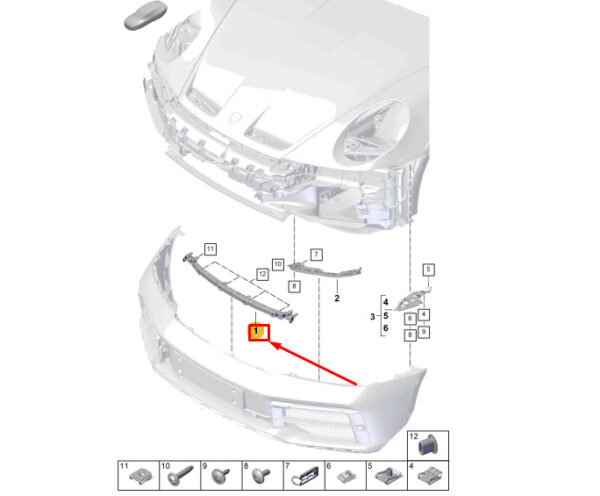 9GT807139A - Porsche 911 992 bumper mount front center 9GT807139A NEW ORIGINAL