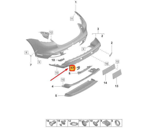 9J1807290A - Porsche Taycan parking sensor mount rear right inside bumper 9J1807290A NEW