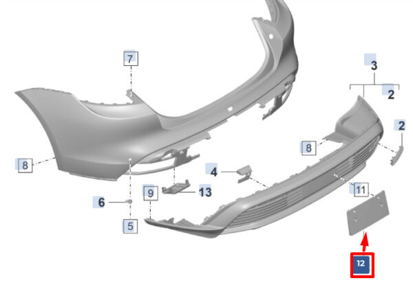 9J1807847AOK1 - Porsche Taycan license plate holder for rear bumper 9J1807847AOK1 NEW ORIGINAL