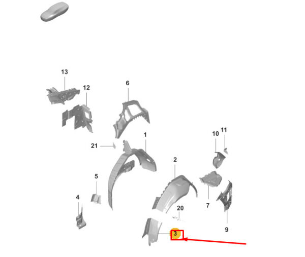 9J1809554YGRV - Porsche Taycan front right interior wheelhouse end plate 9J1809554YGRV NEW ORIGINAL