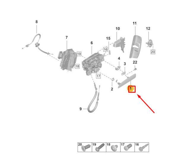 9J1837206YG2X - Porsche Taycan door handle front right 9J1837206YG2X NEW ORIGINAL