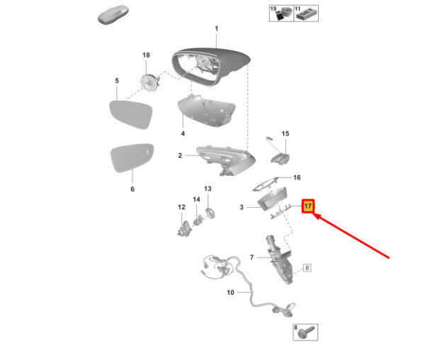 9J1857679 - Porsche Taycan underlay for exterior mirror lower left 9J1857679 new original
