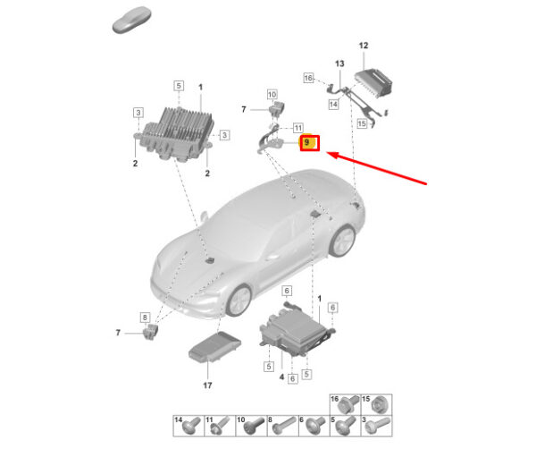 9J1907102 - Mount for rear crash sensor for Porsche Taycan 9J1907102, NEW, ORIGINAL