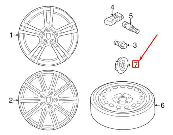 9P1601147AM7Z - Porsche Cayenne 92a Wheel Hub Cover Center 9P1601147AM7Z NEW ORIGINAL