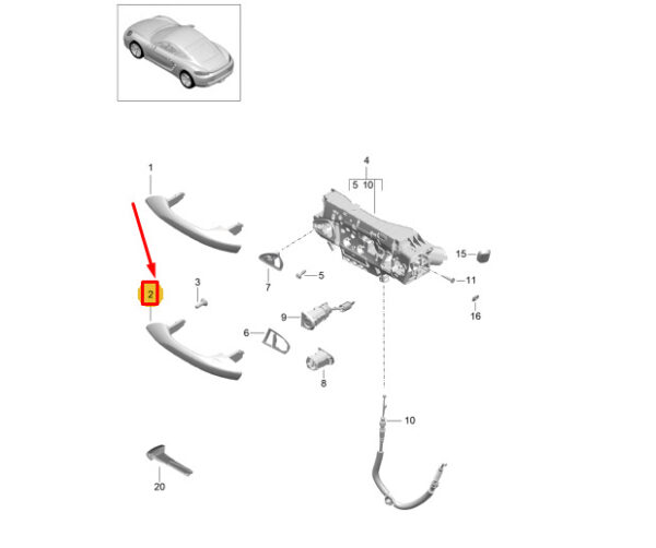 9P1837166AY - PORSCHE 718 CAYMAN 982 FRONT RIGHT EXTERIOR DOOR HANDLE 9P1837166AY NEW GENUINE