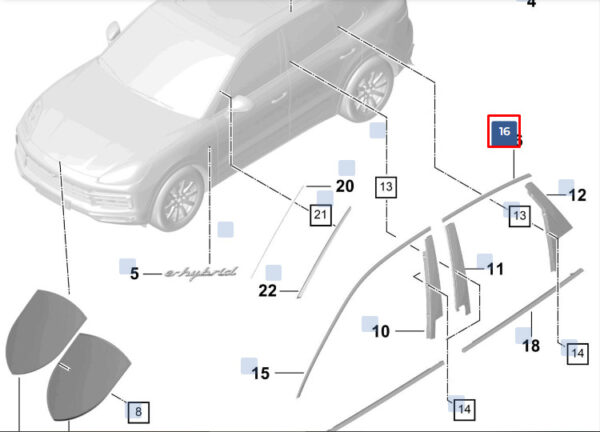 9Y0853907A041 - Porsche Cayenne 9Y0 door strip rear upper left 9Y0853907A041 NEW ORIGINAL