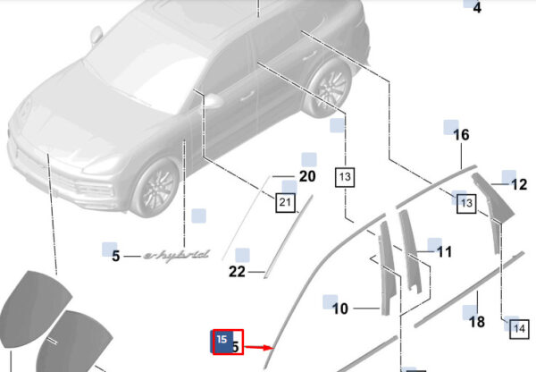 9Y0853985A041 - Porsche Cayenne 9Y0 door strip top front left 9Y03985A041 NEW ORIGINAL