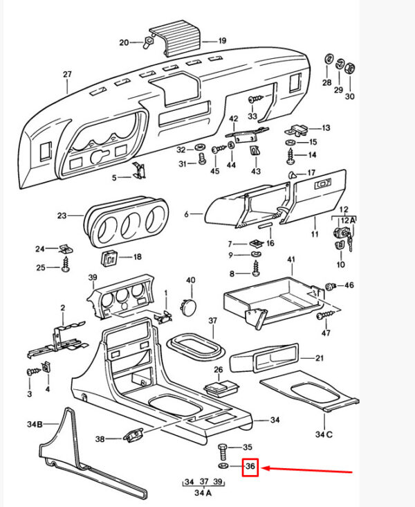 N0115332 - New Porsche 944 Dashboard Washer N0115332 Genuine